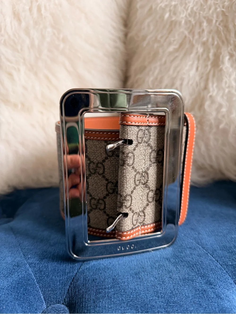 Gucci Beige/Brown GG Canvas Belt with Orange Trim